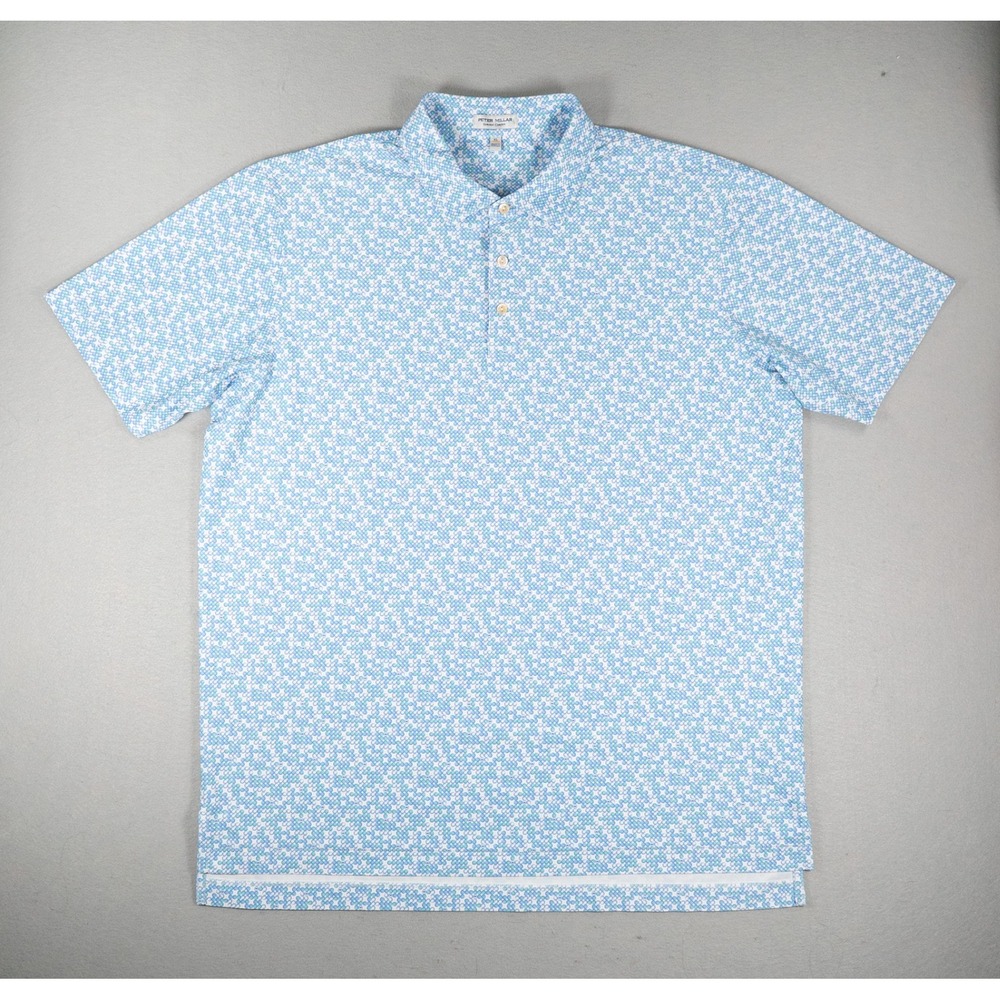 Peter Millar Mens Polo Summer Comfort XL Geometric Crown Print Blue MS24EK57S